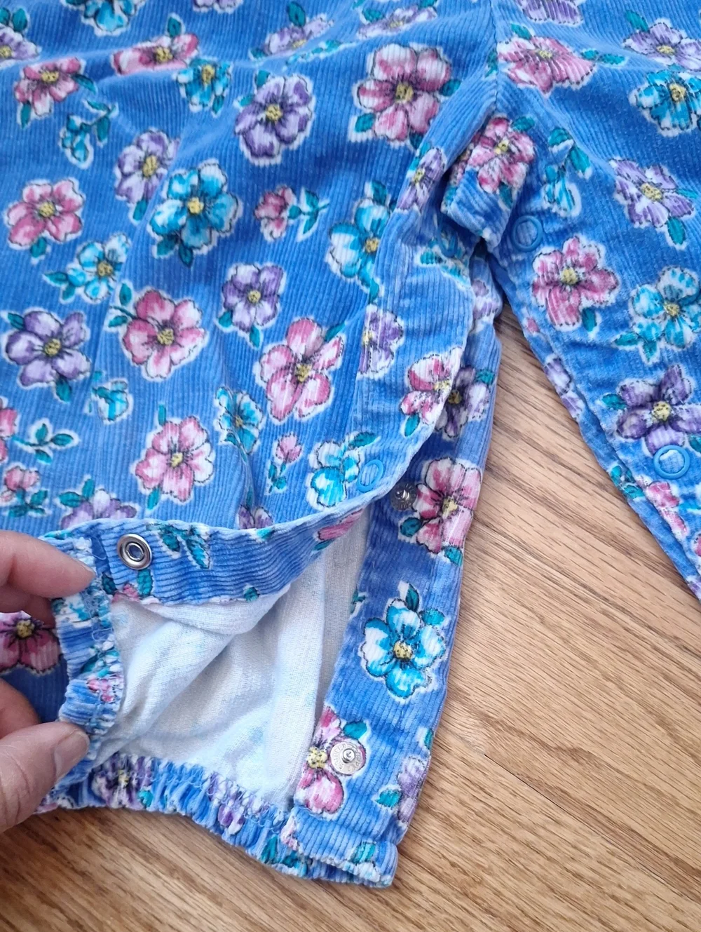 Vintage OshKosh B'gosh Blue Floral Corduroy Overalls Pink and Teal Flowers 12M